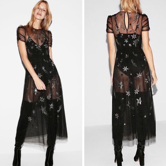 Express Dresses Nwt Express Star Sequined Semisheet Maxi Dress
